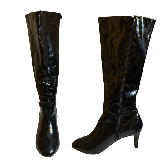 Karen Scott Boots Women Black SZ 7.5M Hanna Croc Wide-Calf Knee High Silver - Picture 4 of 15